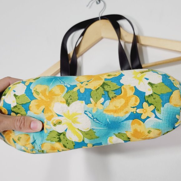 Retro Floral Shoulder Bag Woven Straw Dual Handle Lined Tropical Hawaiian Wicker - Picture 4 of 11